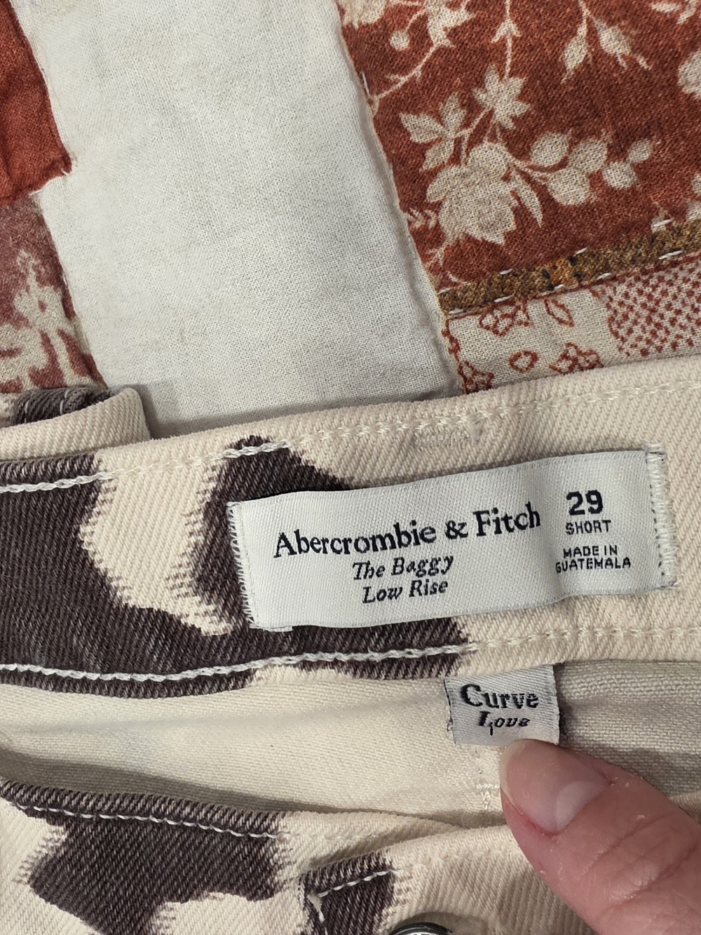 Women's Cow-Print Wide Leg Jeans - Cream and Brown - Picture 3 of 3